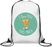 Sac de sport décontracté avec cordon de serrage Motif chat et oiseau Inscription I Love You This Much Blanc