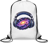 Sac de sport décontracté avec cordon de serrage Motif galaxie à l'intérieur des écouteurs Blanc