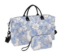 Sac de sport élégant avec sangle réglable pour voyage en avion - Étanche - Motif perroquet blanc et fleur bleue