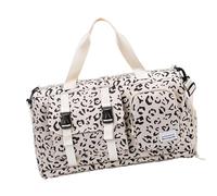 Sac de sport élégant imprimé vache léopards tissu Oxford résistant à l'eau Compartiments fonctionnels pour la natation, l'entraînement, les voyages, sac de sport essentiel de grande capacité, beige