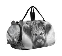 Sac de sport élégant pour garçons avec bouquet d'iris violet et blanc, Vache des Highlands humoristique noire et blanche, Classique