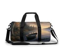 Sac de sport en alpaga de dessin animé pour homme et femme, sac de nuit avec compartiment à chaussures, sacs d'entraînement, Canoë au bord de l'eau, 17.7in/9in/9in, Art Déco