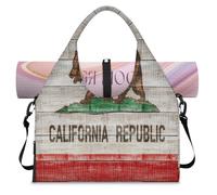 Sac de sport en bois avec motif drapeau de la Californie avec compartiment à chaussures, sac fourre-tout pour la gym, le yoga, les voyages, couleur, L, Sac de voyage