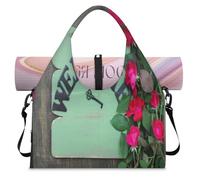 Sac de sport en bois avec panneau de bienvenue pour femme et homme avec compartiment à chaussures pour yoga, gym, voyage, couleur, L, Organiseur de sac