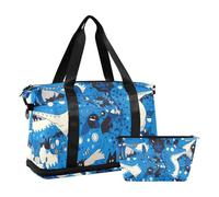 Sac de sport en forme de crocodile bleu avec sangle réglable pour voyage en avion de grande capacité, Crocodile bleu mignon dessin animé, 1 size