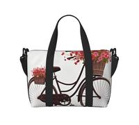 Sac de sport en forme de lémurien à queue annelée pour homme et femme, sac de voyage avec compartiment à chaussures, sacs d'entraînement, Vélo rouge avec fleurs, Taille unique, Sac de voyage