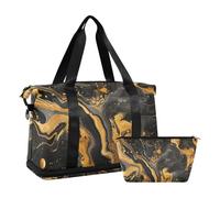 Sac de sport en marbre doré et noir - Sac de voyage de nuit avec trousse de maquillage - Pour l'entraînement - Doré et noir marbré, 1 taille, Or et noir marbré, 1 size