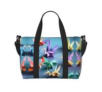 Sac de sport en papier multicolore origami imprimé grues pour femme, sac de voyage de week-end, sac fourre-tout pour articles personnels, noir, One Size