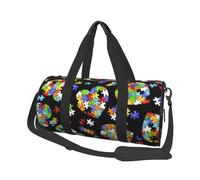 Sac de sport en toile imprimée cœur pour la sensibilisation à l'autisme - Grande capacité pour le week-end, les voyages d'affaires, Noir , Taille unique