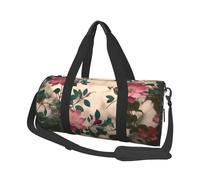 Sac de sport en toile imprimée de fleurs roses et de feuilles - Grande capacité pour le week-end, les voyages d'affaires, Noir , Taille unique
