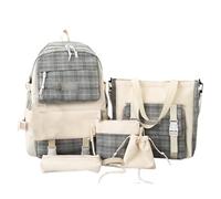 Sac De Sport Enfant - Sac À Dos en Toile De Style Japonais pour Filles Joli Sac À Dos D'École Léger À Carreaux avec Plusieurs Poches Double Bandoulière Durable (Black One Size)