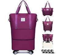 Sac de sport extensible et pliable à roulettes avec roulettes, bagage à main de grande capacité avec séparation sèche et humide, sac de voyage léger et imperméable pour homme et femme, violet foncé