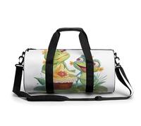 Sac de sport flottant dans le sac de sport avec compartiment pour homme et femme, Deux grenouilles mangeant un gâteau, 17.7in/9in/9in