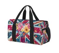 Sac de sport Flower Art avec drapeau du Royaume-Uni pour enfants, filles, garçons, femmes, hommes, pour la nuit, le week-end, sac de voyage, sac de sport décontracté