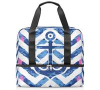 Sac de sport fourre-tout à chevrons Ocean Anchor pour homme et femme - Sac de voyage avec compartiment à chaussures - Grande capacité - Pour fitness, yoga, natation, week-end