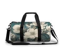 Sac de sport Gorilla on The Ground pour homme et femme avec compartiment à chaussures, Fleurs blanches., 17.7in/9in/9in, Art Déco