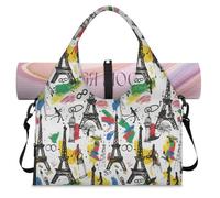 Sac de sport graffiti Tour Eiffel avec compartiment à chaussures Sac de week-end Sac fourre-tout Cabine Bagage Cabine pour Gym Yoga Voyage, couleur, L, Sac de voyage