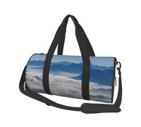 Sac de sport imperméable avec compartiment à chaussures et sangle réglable, sac de voyage pliable pour homme et femme, paysage avec des montagnes et des nuages, Noir , Taille unique