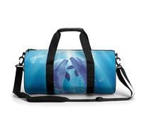 Sac de sport imperméable pour homme et femme - Motif fleurs roses et blanches dorées, Dauphins amoureux., 17.7in/9in/9in