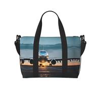 Sac de sport imprimé avion dans le soir pour femme, sac de week-end, sac à articles personnels, sac à bandoulière pour femme et homme, noir, One Size