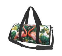 Sac de sport imprimé fleur d'alpaga avec poche humide et compartiment à chaussures, sac de voyage pour homme et femme, Flamingo Oiseau Feuilles Rondes, Taille unique, Sac de voyage