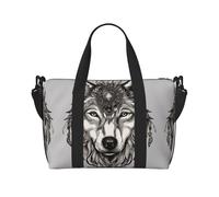 Sac de sport imprimé loup motifs accessoires03 pour femme, sac de sport pour week-end, sac fourre-tout pour articles personnels, noir, One Size