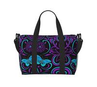 Sac de sport imprimé papillon sur une belle fleur pour femme, sac de week-end, sac pour articles personnels, sac à bandoulière pour homme et femme, taille unique, Noir , Taille unique