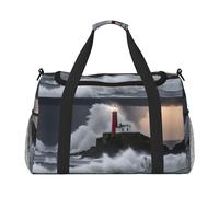 Sac de sport imprimé phare sous le siège, noir, One Size