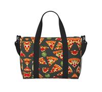 Sac de sport imprimé pizza pour femme, sac de voyage de week-end, sac fourre-tout pour articles personnels, noir, One Size