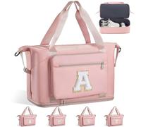 Sac de sport initiale pour voyage, sac de sport, sac de week-end pour femme avec compartiment à chaussures, sac de sport pliable pour voyage, sac de transport extensible, rose, A