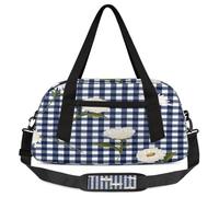 Sac de sport léger à motif marguerite à carreaux bleus et blancs pour filles et garçons, petit sac de sport pour enfants, petit sac de voyage, sac de danse, Plaid bleu pâquerette blanc, 18.5L x 7.8W x