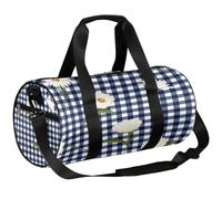 Sac de sport léger à motif marguerite pour homme et femme Motif à carreaux Bleu/blanc, Plaid bleu pâquerette blanc, 17.6(L) x 9(W) x 9(H) inch