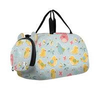 Sac de sport léger avec compartiment à chaussures et sangle réglable pour garçons et filles Motif feuilles d'oiseaux et feuilles Bleu, autocollants style dessin animé enfantin oiseau feuille bleu