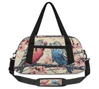 Sac de sport léger avec deux oiseaux et fleurs pour filles et garçons, sac de sport vintage léger pour enfants, petit sac de voyage pour la nuit, Fleurs à deux oiseaux, 18.5L x 7.8W x 9.4H
