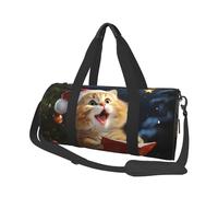 Sac de sport léger en toile avec motif de chat mignon chantant des chants de Noël pour homme et femme - Sac de voyage en toile - Sac de sport léger - Noir - Taille unique, Noir , Taille unique