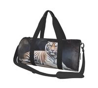 Sac de sport léger en toile avec motif tigre assis sur un rocher pour homme et femme, noir, taille unique, Noir , Taille unique