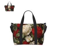 Sac de sport léger pour homme et femme - Motif écureuil caché derrière un arbre - Sac de sport avec compartiment à chaussures, Roses rouges et blanches, Taille unique, Sac de voyage