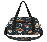 Sac de sport mexicain avec tête de mort et guitare musicale pour enfants, garçons, filles, adolescents, sac de sport pour week-end, voyage, gymnastique, danse, ballet, multicolore