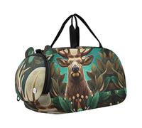 Sac de sport mignon Cupidon Carlin Love Girls Tote Bag Voyage Weekender Overnight Kids Duffle Bag Carry on Duffel Bag Boy, Feuilles vertes de lune de cerf, Classique