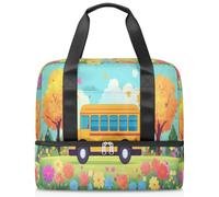 Sac de sport mignon en forme de bus pour femmes hommes Kirls garçons filles 21 L Weekend Sac fourre-tout séparé pour voyage, gym, yoga, couleur, Big, Organiseur de sac