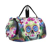 Sac de sport mignon pour filles et chiens heureux pour voyage, w nd, sac de sport, de danse, Crânes colorés 3D floraux, Classique