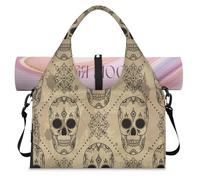 Sac de sport motif crâne de sucre pour homme et femme - Imprimé tête de mort rétro - Sac de week-end avec compartiment à chaussures - Sac fourre-tout à bandoulière pour yoga, gym, voyage, couleur, L,