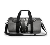 Sac de sport motif oiseaux se reposant sur une branche d'arbre pour homme et femme avec compartiment à chaussures, Éléphant noir et blanc, 17.7in/9in/9in, Art Déco