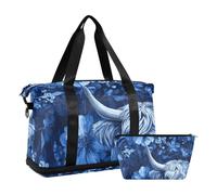 Sac de sport multifonction avec sangle réglable Motif vache d'Écosse Bleu roi, image sans couture bleu royal vache écossaise, modèle sans couture, 1 size