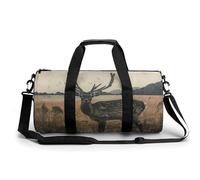 Sac de sport nain avec barbe bleue pour homme et femme, sac de nuit avec compartiment à chaussures, sac d'entraînement, Cerf sur l'île, 17.7in/9in/9in, Art Déco