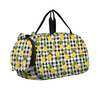 Sac de sport noir et blanc vichy ananas avec compartiment à chaussures multifonctionnel Weekender Nuit Dance Bag pour voyage, sport, sac de weekend, bolsa para hombre