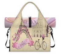Sac de sport Paris Tour Eiffel rose pour femme et homme - Sac de week-end avec compartiment à chaussures - Sac fourre-tout pour yoga, gym, voyage, couleur, L, Organiseur de sac