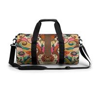 Sac de sport petit format avec motif drapeaux américains et brésiliens, sac de nuit avec compartiment à chaussures pour homme et femme, Motif guitare artistique, 17.7in/9in/9in, Art Déco