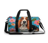 Sac de sport petit sac de sport avec compartiment à chaussures pour homme et femme Motif crâne, Sweet Basset Hound Florals, 17.7in/9in/9in, Art Déco