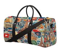 Sac de sport pliable avec autocollants de voyage en forme de pyramide Tour Eiffel et bandoulière